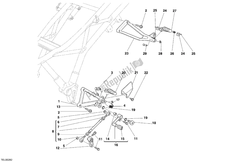 Tutte le parti per il Poggiapiedi, A Sinistra del Ducati Supersport 800 SS USA 2006